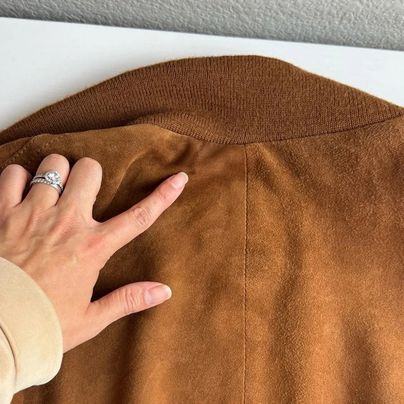 Bettina Rizzi Suede Bomber Jacket L Espresso Brown VTG Italian Leather Coat - Picture 10 of 11